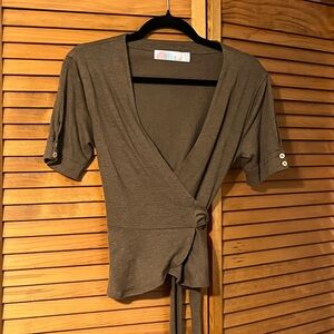 Free People Beach Olive Green Linen Blend Top